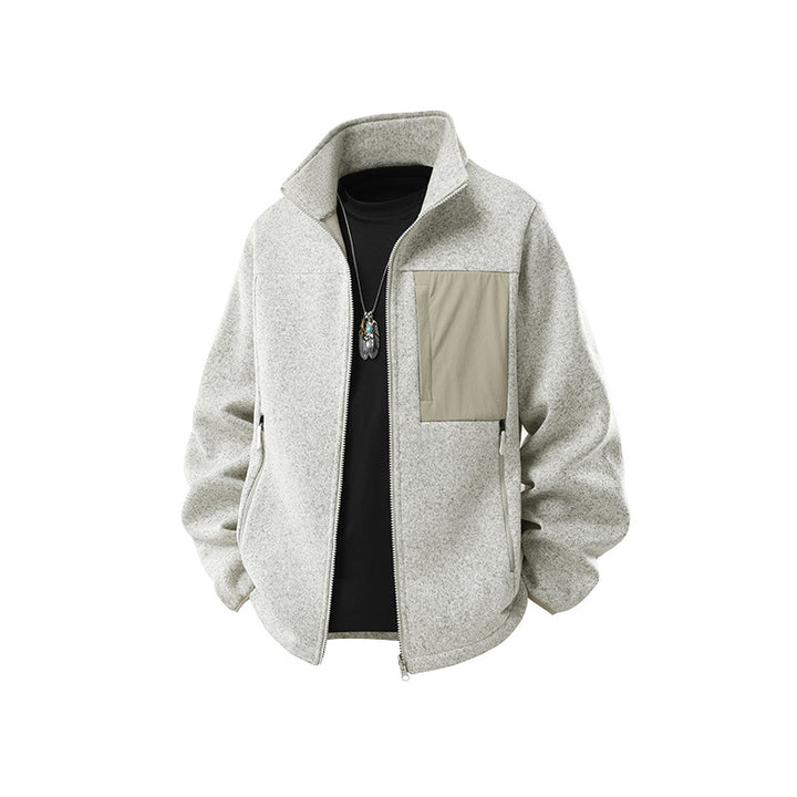 Herren Struktur-Fleece-Zipjacke mit hohem Stehkragen und Nylon-Brusttasche Echo Archiv