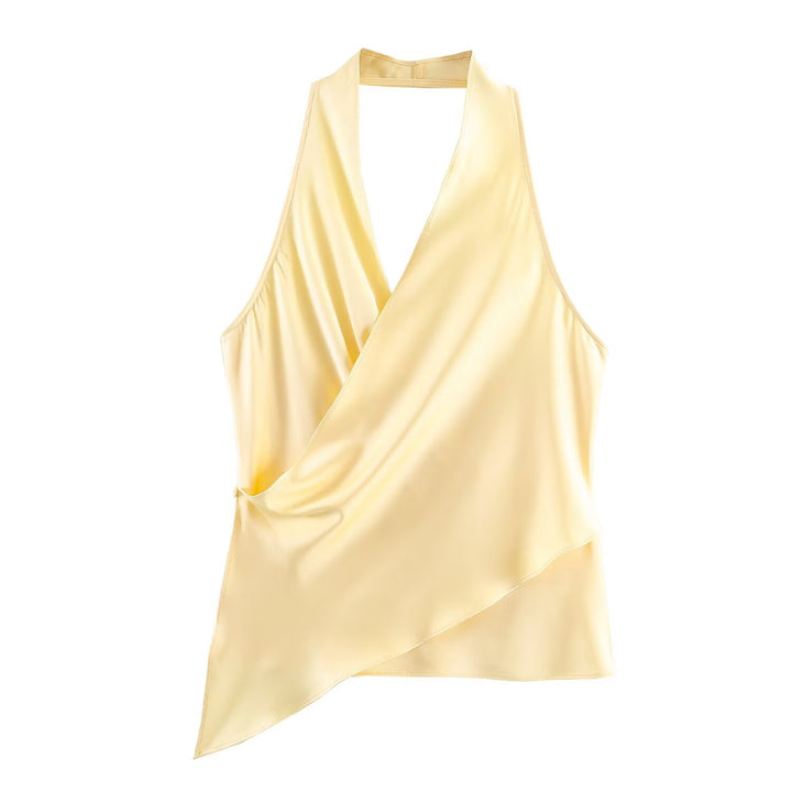 Damen elegantes Haltertop mit asymmetrischem Schnitt und schimmerndem Satinfinish Echo Archiv