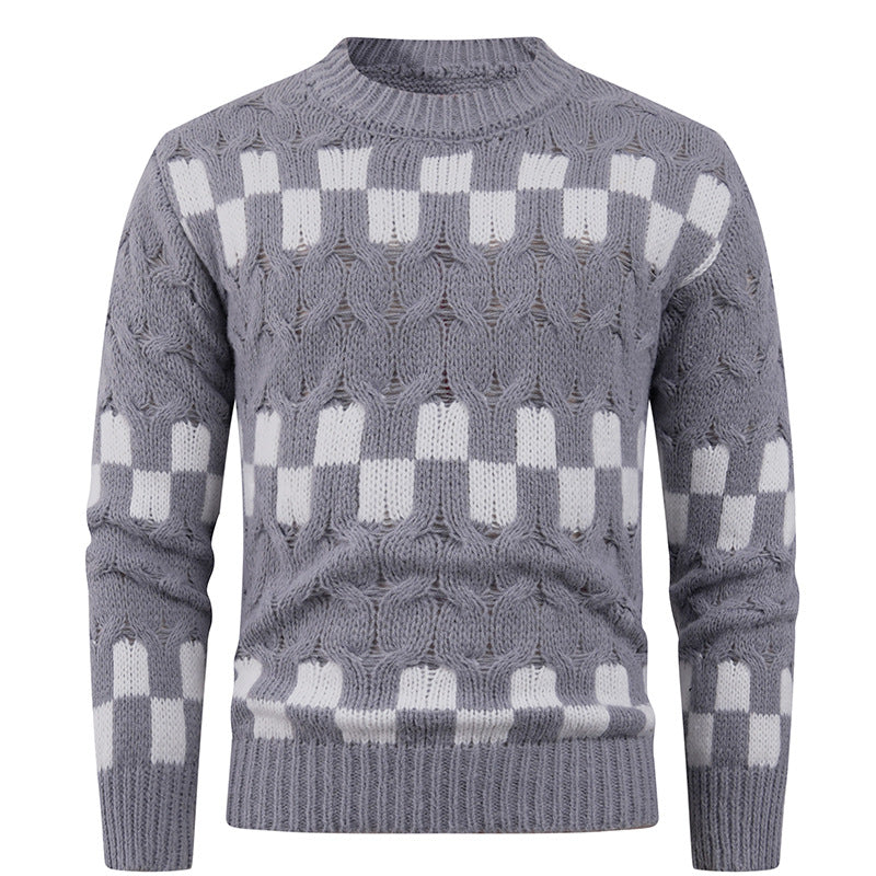 Herren Strickpullover mit kreativen geometrischen Mustern und hohem Kragen Echoarchiv