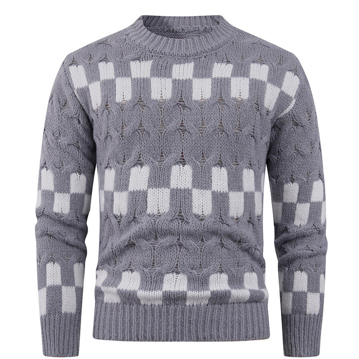 Herren Strickpullover mit kreativen geometrischen Mustern und hohem Kragen Echoarchiv