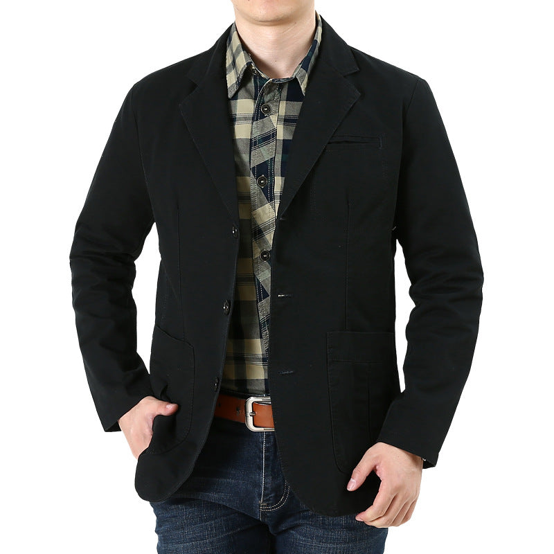 Herren Baumwoll-Canvas Sakko im Casual-Field-Stil mit gestreiftem Innenfutter und aufgesetzten Taschen – Tianoro