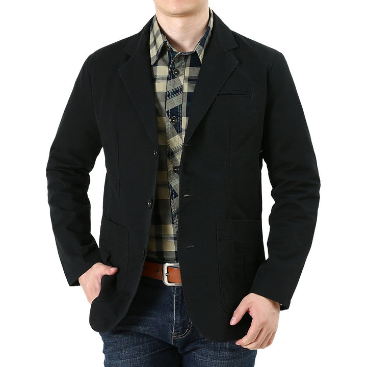 Herren Baumwoll-Canvas Sakko im Casual-Field-Stil mit gestreiftem Innenfutter und aufgesetzten Taschen – Tianoro
