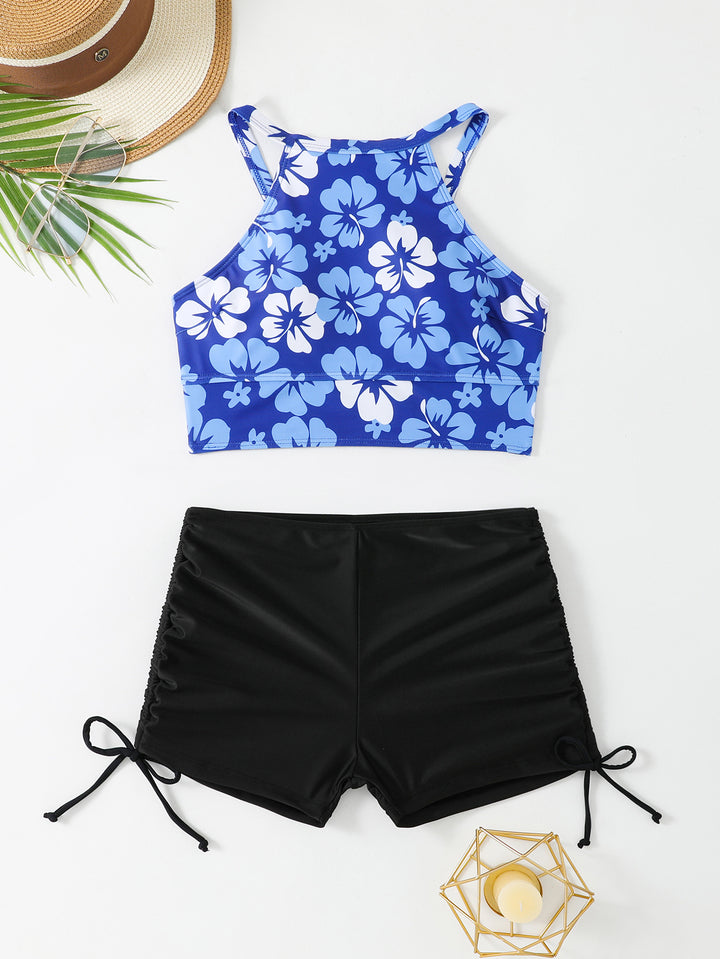Damen Sportliches Bikini-Set mit floralem Oberteil und Shorts Echo Archiv
