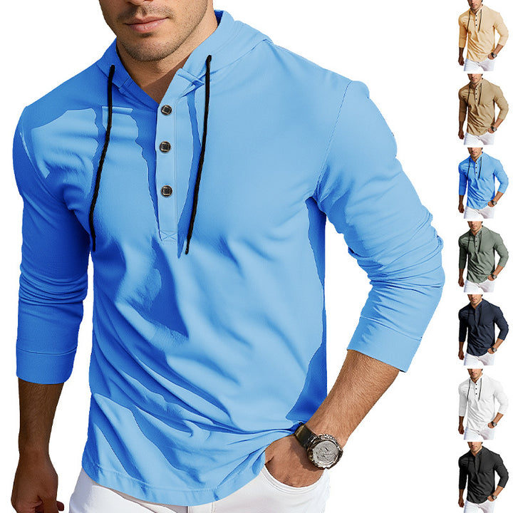 Herren nan Kapuzen-Henley Langarmshirt aus leichtem Stretchjersey mit Kordelzug Echo Archiv