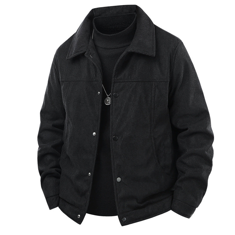 Männer Cordjacke im lässigen Arbeiterstil mit Druckknopfverschluss und Seitentaschen – Taviero