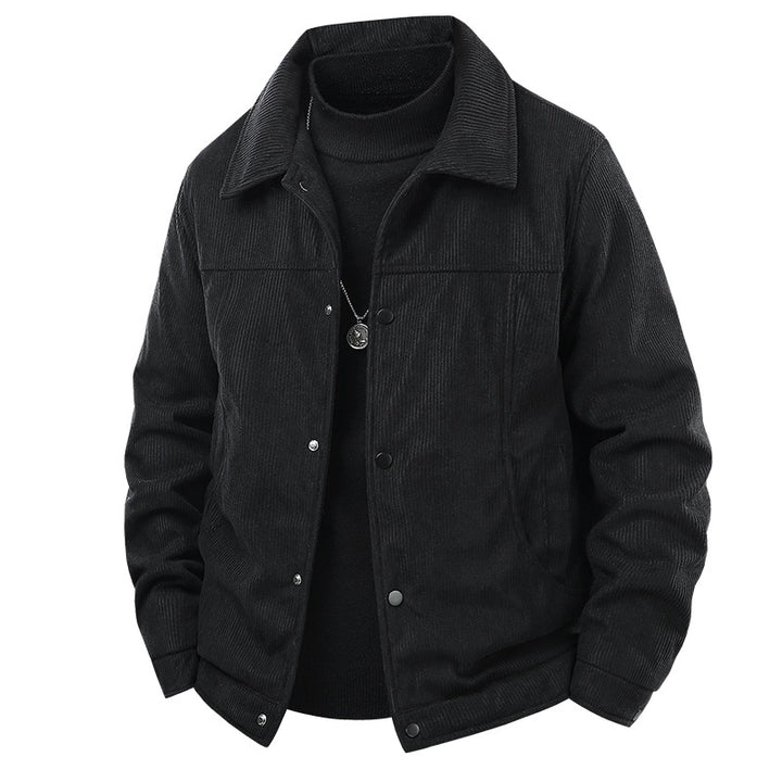 Männer Cordjacke im lässigen Arbeiterstil mit Druckknopfverschluss und Seitentaschen – Taviero