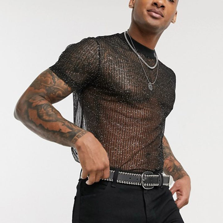 Herren Hochwertiges Mesh-T-Shirt mit glitzerndem Effekt Echoarchiv