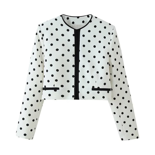 Damen Kurzblazer im Polka-Dot-Design mit Rundhalsausschnitt, kurzem Schnitt und Kontrastpaspeln Echo Archiv