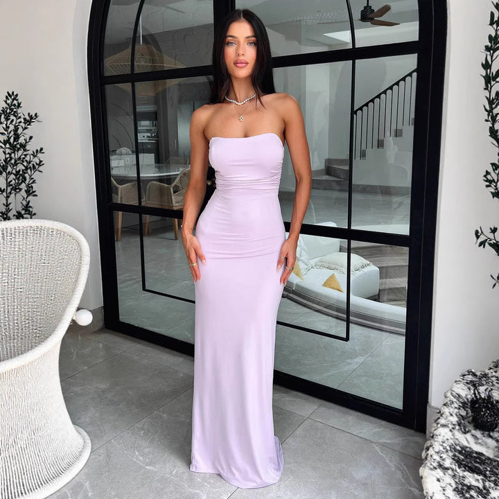 Damen Elegantes Maxikleid mit schulterfreiem Design und figurbetontem Schnitt Echo Archiv