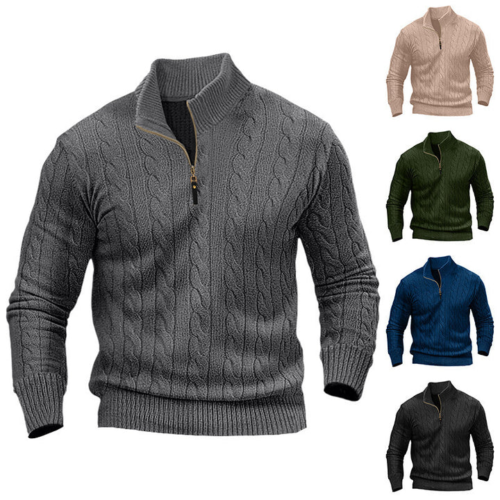 Herren Strickpullover mit Reißverschluss und klassischem Zopfmuster Echoarchiv