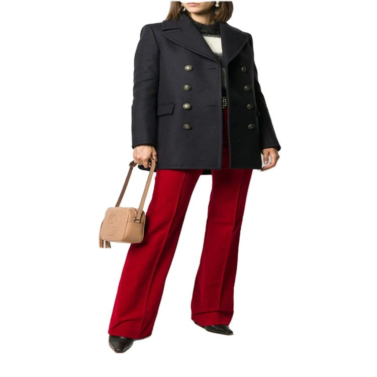 Damen kurztaillierter Zweireihiger Wollmix-Peacoat mit maritimen Details Echoarchiv