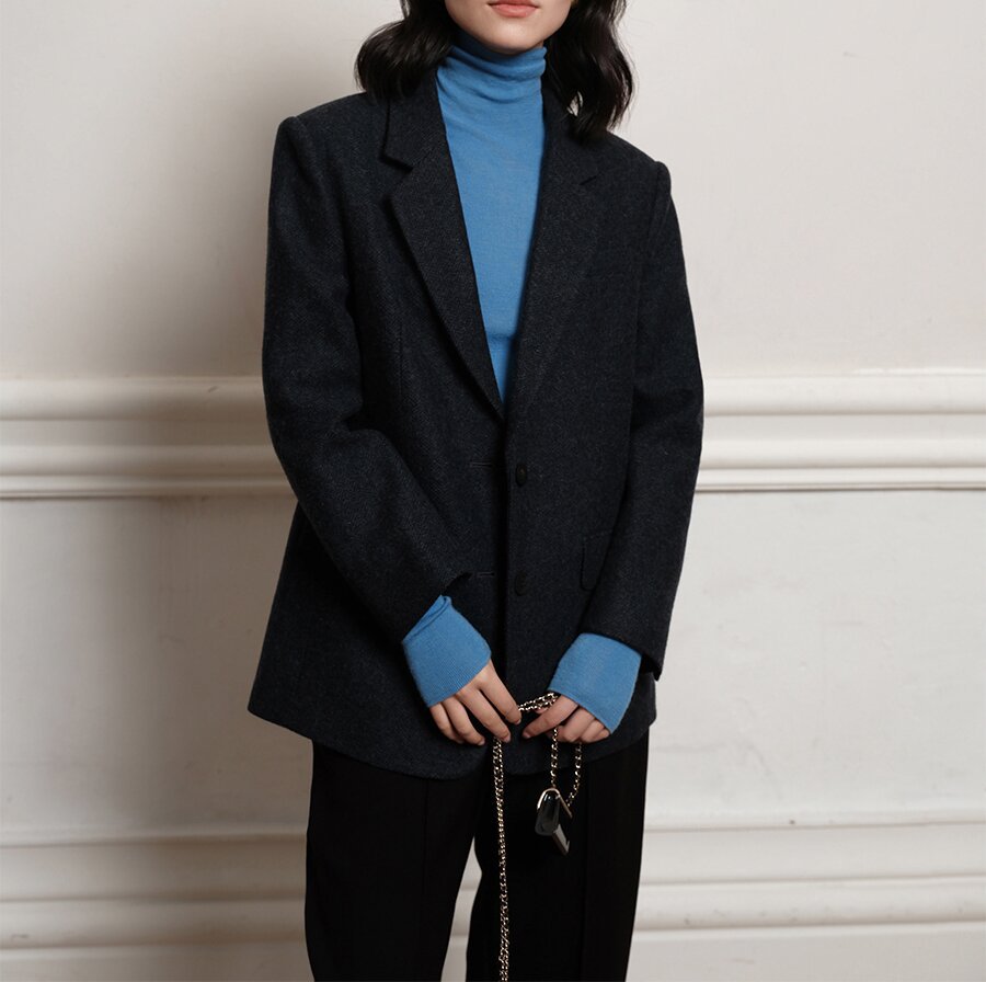 Damen Eleganter Tweed Blazer mit Taillengürtel Echoarchiv
