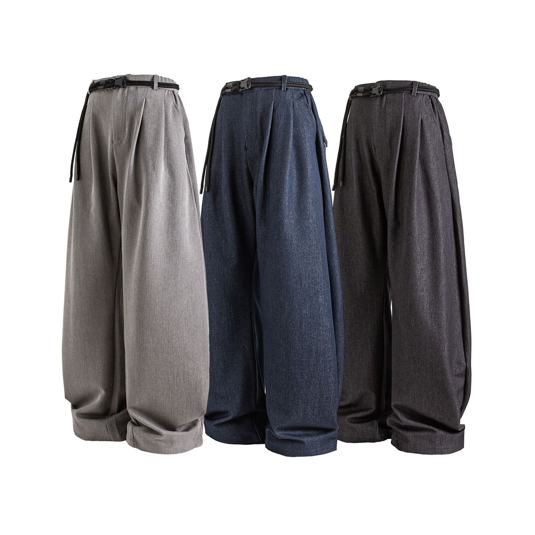 Damen Weite hochtaillierte Jeanshose mit Bundfalten, Kordelgürtel und Culotte-Schnitt Echoarchiv