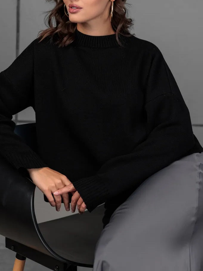 Damen Bequemer Strickpullover mit Rundhalsausschnitt – Mavelle