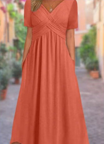 Damen nan Maxikleid kurzarm mit überkreuztem Oberteil und Eingrifftaschen Echo Archiv