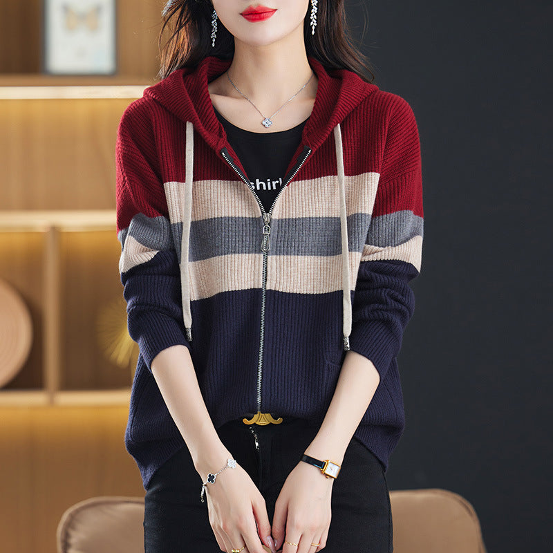 Damen Sportliche Kapuzenjacke mit Streifen Echo Archiv