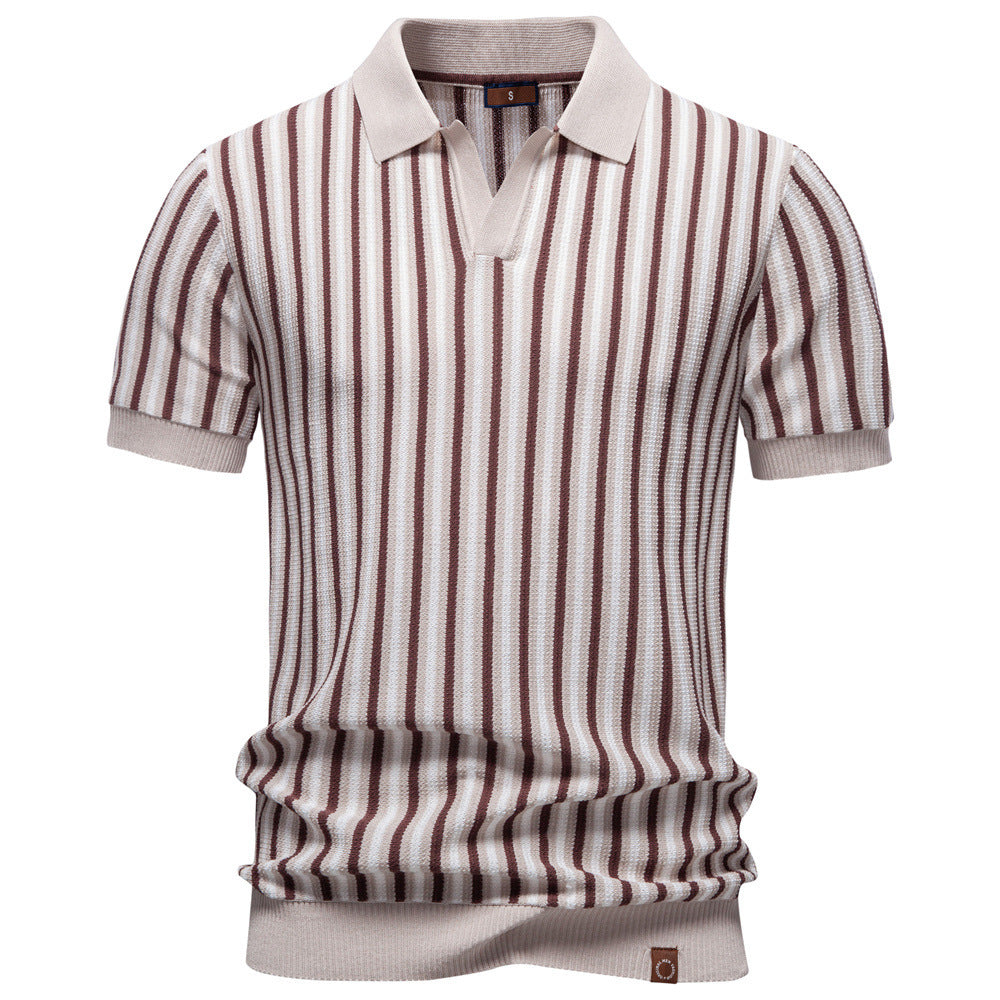 Herren nan gestreiftes Strickpoloshirt kurzarm aus feiner Baumwollmischung mit Polokragen und Rippbündchen Echo Archiv