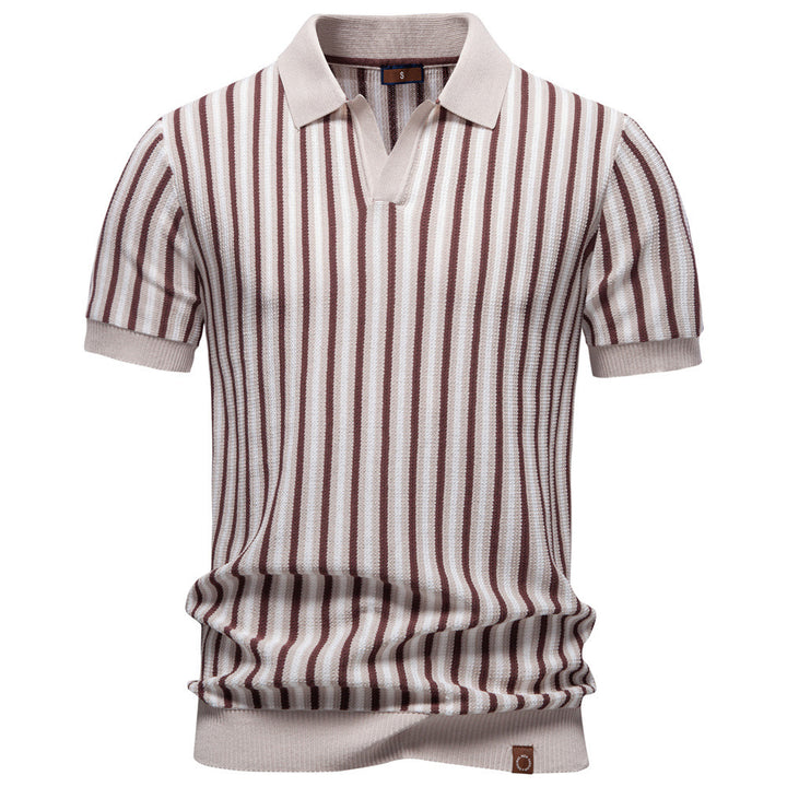 Herren nan gestreiftes Strickpoloshirt kurzarm aus feiner Baumwollmischung mit Polokragen und Rippbündchen Echo Archiv