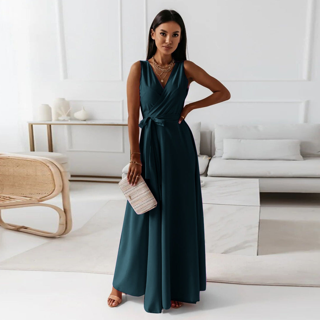 Elegantes Langes Damenkleid mit V-Ausschnitt – Élara