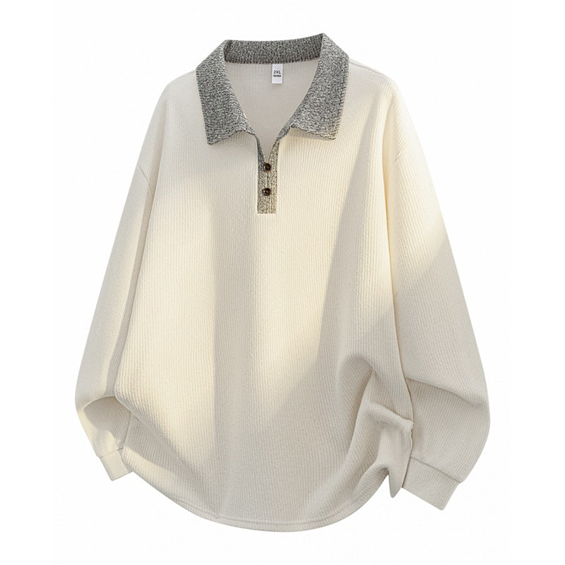 Unisex Oversize-Strickpullover mit kontrastierendem Polokragen und Halbsteg-Knopfleiste Echoarchiv