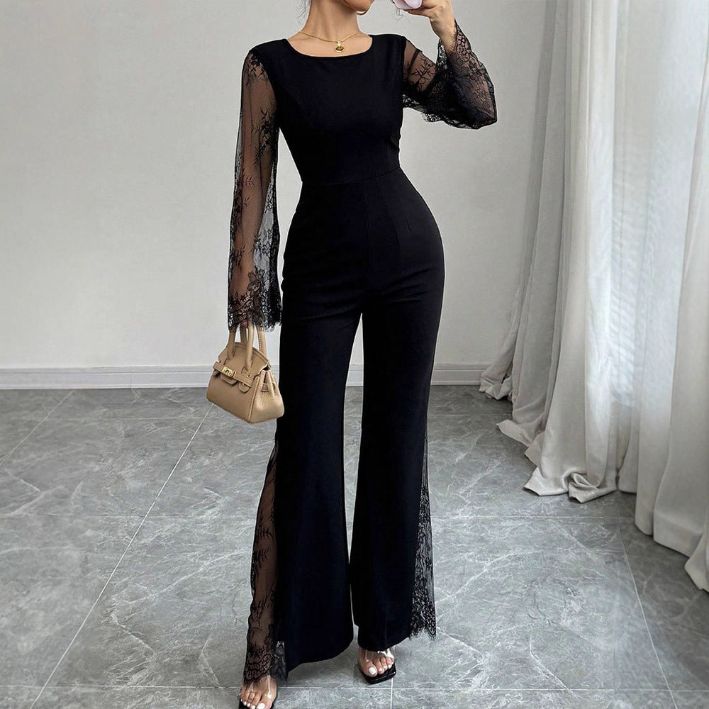 Damen Eleganter Jumpsuit mit schimmernder Spitze und weitem Bein Echo Archiv