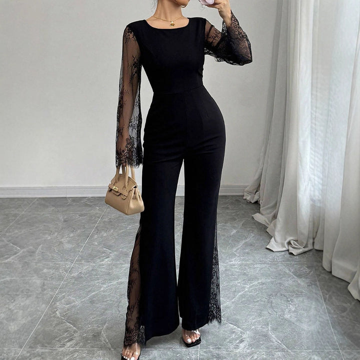 Damen Eleganter Jumpsuit mit schimmernder Spitze und weitem Bein Echo Archiv