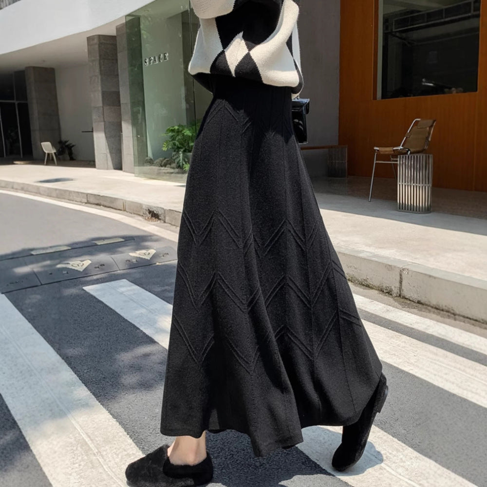 Damen Eleganter Plissee-Midirock aus Strick Echo Archiv