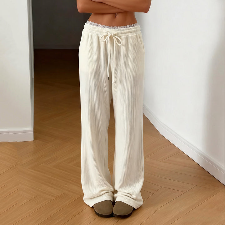 Damen Weite Lounge-Hosen mit elastischem Bund und Bindegürtel Echo Archiv