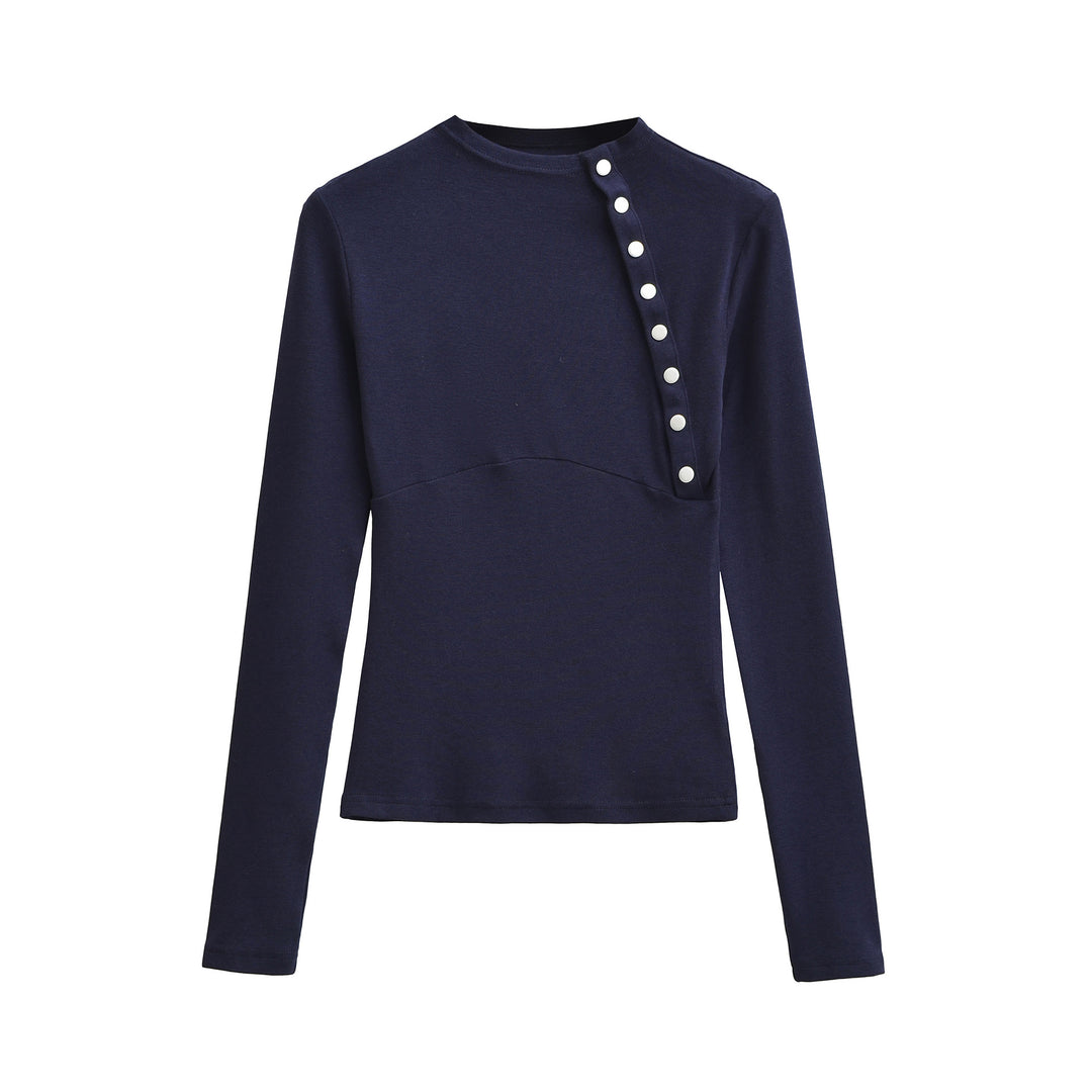 Damen Figurnahes Longsleeve mit asymmetrischer Druckknopfleiste Echoarchiv