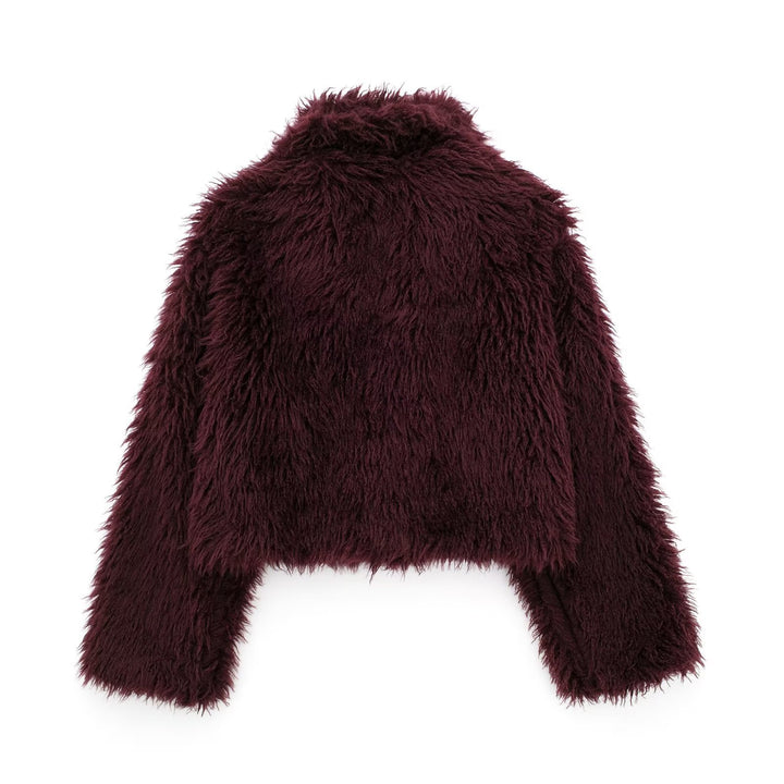 Damen Kurz geschnittene Teddy-Faux-Felljacke mit weitem Reverskragen und soften Flor Echo Archiv