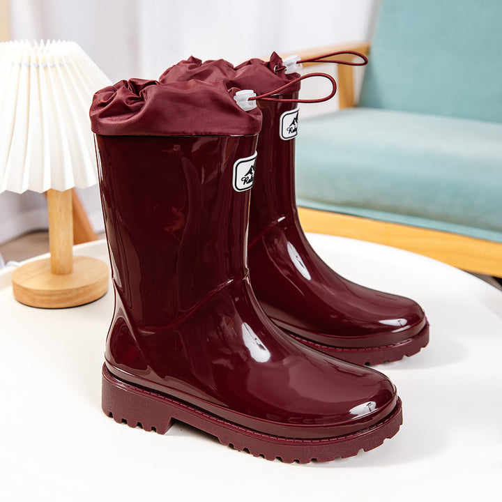 Damen Glänzende knöchelhohe Regenstiefel mit Kordelzug und rutschfester Profilsohle Echoarhiv – Lioré