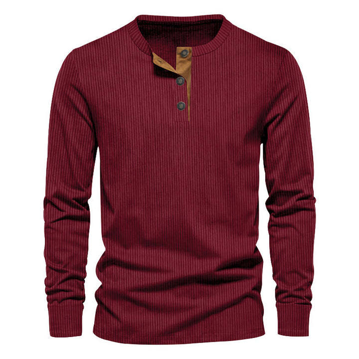 Herren Langarm Henley-Shirt mit strukturiertem Design und praktischen Knöpfen Echoarchiv