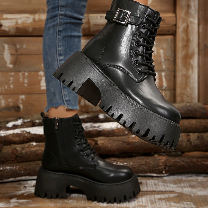 Damen Robuste Schnürstiefel mit Stylischem Profilsohle Echoarchiv
