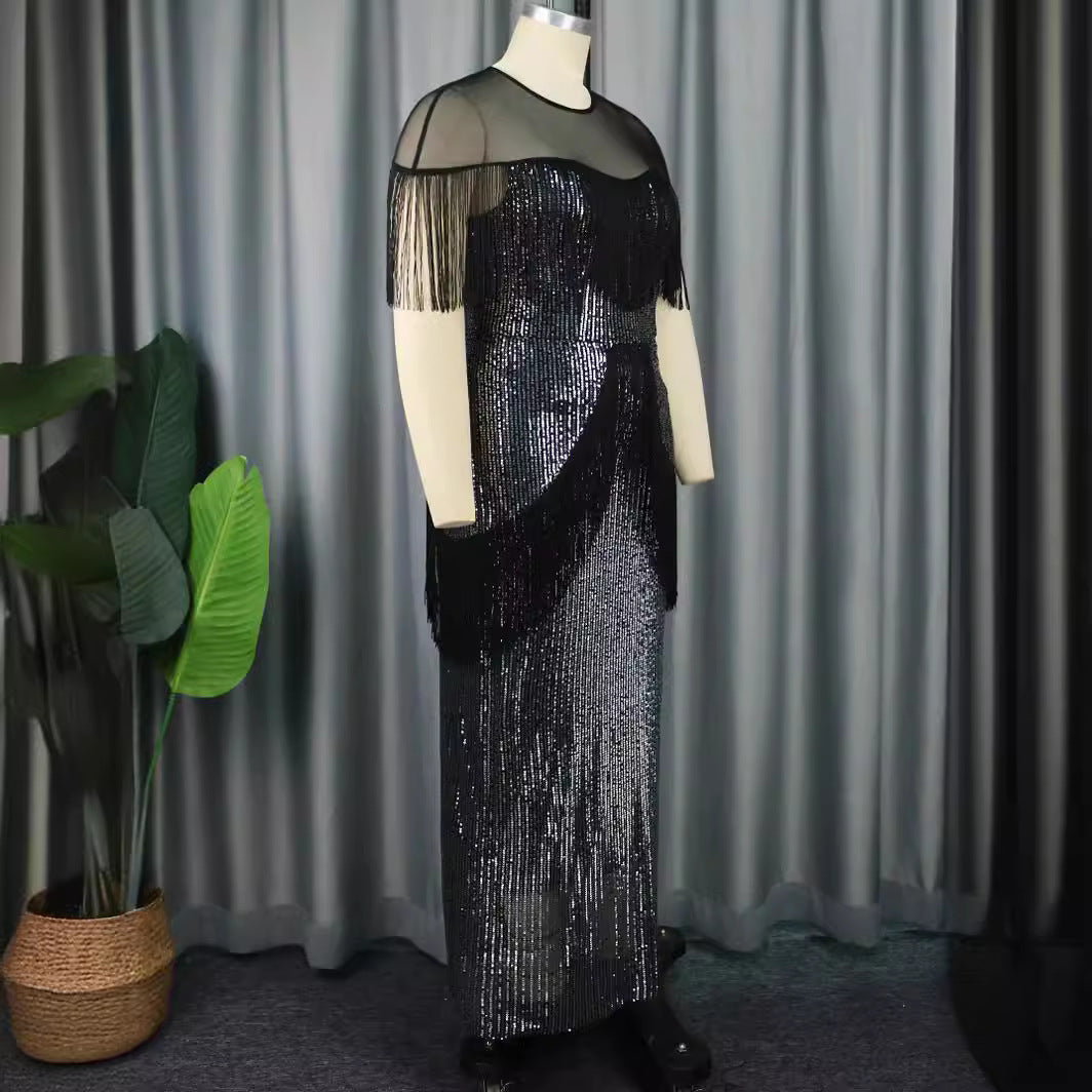 Damen Glamouröses Abendkleid mit Fransen und schimmerndem Obermaterial Echo Archiv