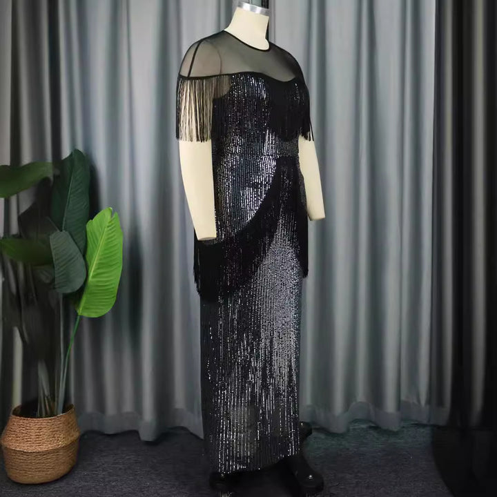 Damen Glamouröses Abendkleid mit Fransen und schimmerndem Obermaterial Echo Archiv