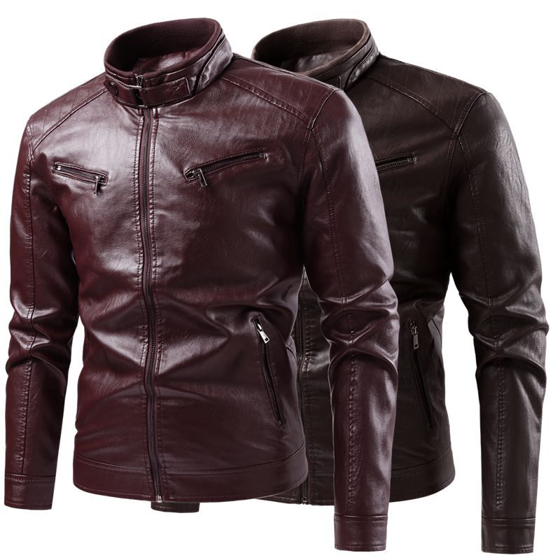 Herren Moderne Kunstlederjacke mit Stehkragen und Reißverschlusstaschen Echo Archiv