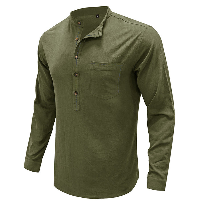 Herren Langarm-Hemd mit modischem Henley-Kragen und Brusttasche Echoarchiv