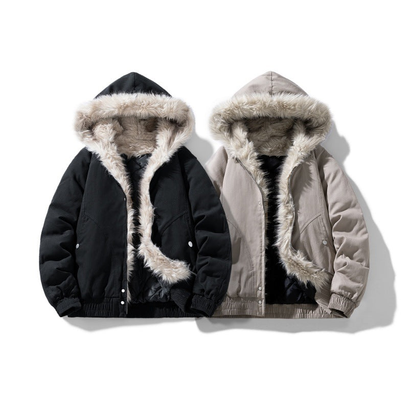Unisex nicht gesteppte Winterjacke mit Kapuze aus synthetischem Fell und thermischer Füllung – Marzano