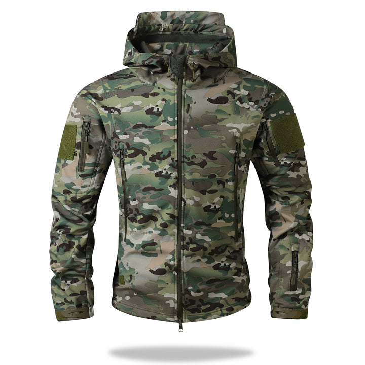 Herren Taktische Softshelljacke mit Kapuze, Camouflage‑Design und Multifachtaschen – Taviero