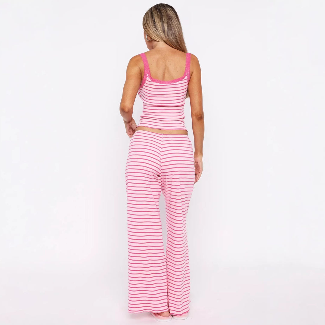 Damen Pyjama-Set mit dekorativen Knopfdetails und Streifenmuster Echo Archiv