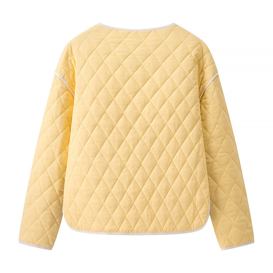 Damen gesteppte Kurzjacke mit Diamantstepp, kontrastierter Paspel und abgerundetem Saum Echo Archiv