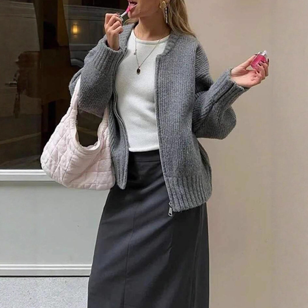 Damen Oversize gerippter Kurzpullover mit Halbzip und überschnittener Schulter – Avérine