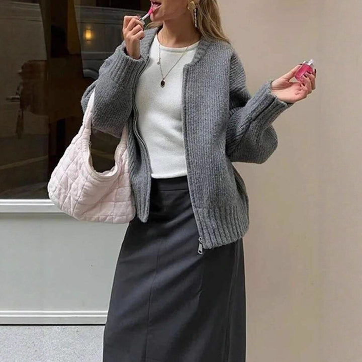 Damen Oversize gerippter Kurzpullover mit Halbzip und überschnittener Schulter – Avérine