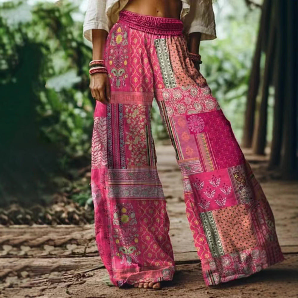Damen Weite Sommerhose mit buntem Blumen- und Schmetterlingsprint Echo Archiv