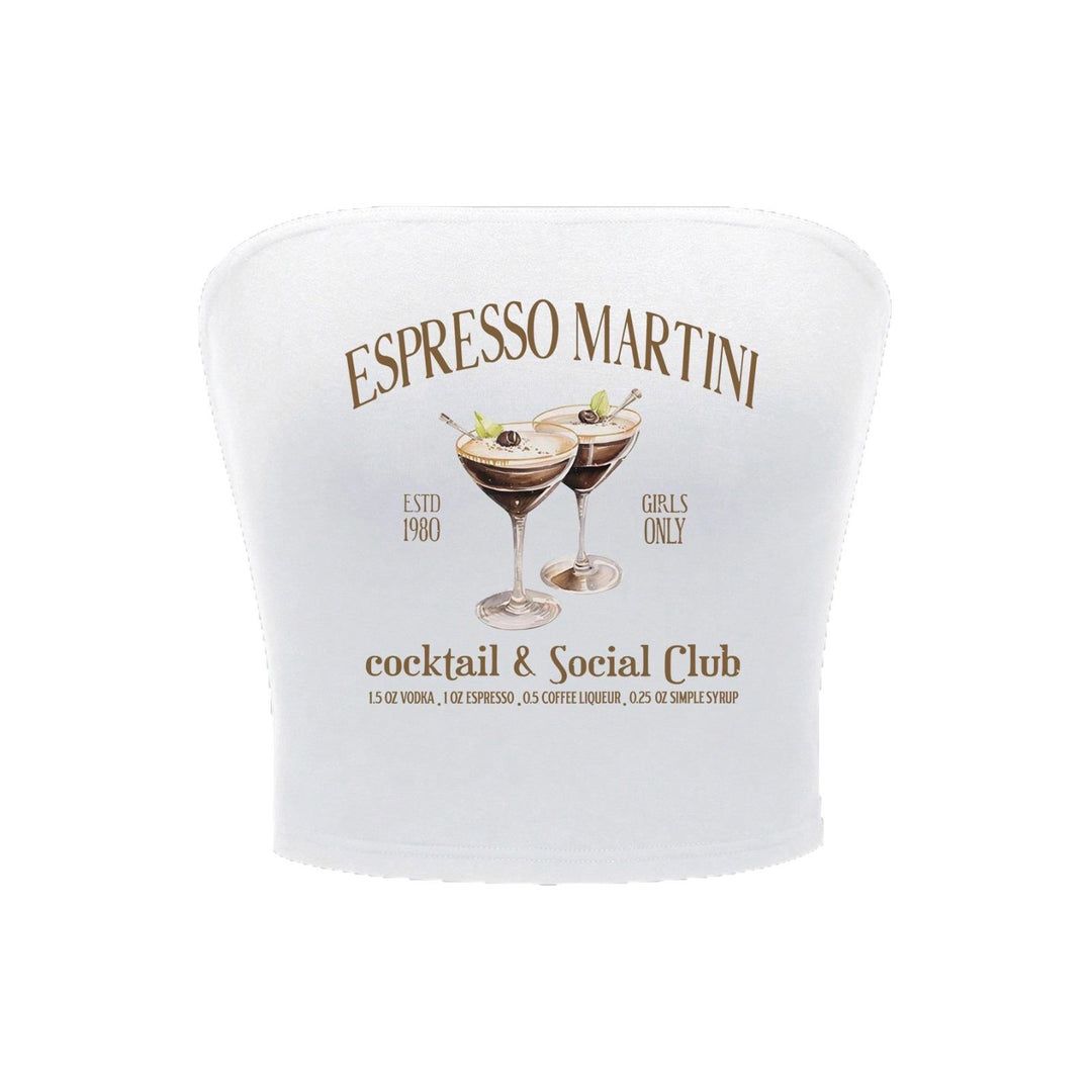 Damen Bandeau Top mit Espresso Martini Aufdruck und figurbetontem Schnitt Echo Archiv