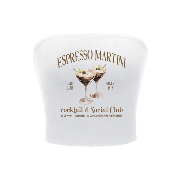 Damen Bandeau Top mit Espresso Martini Aufdruck und figurbetontem Schnitt Echo Archiv