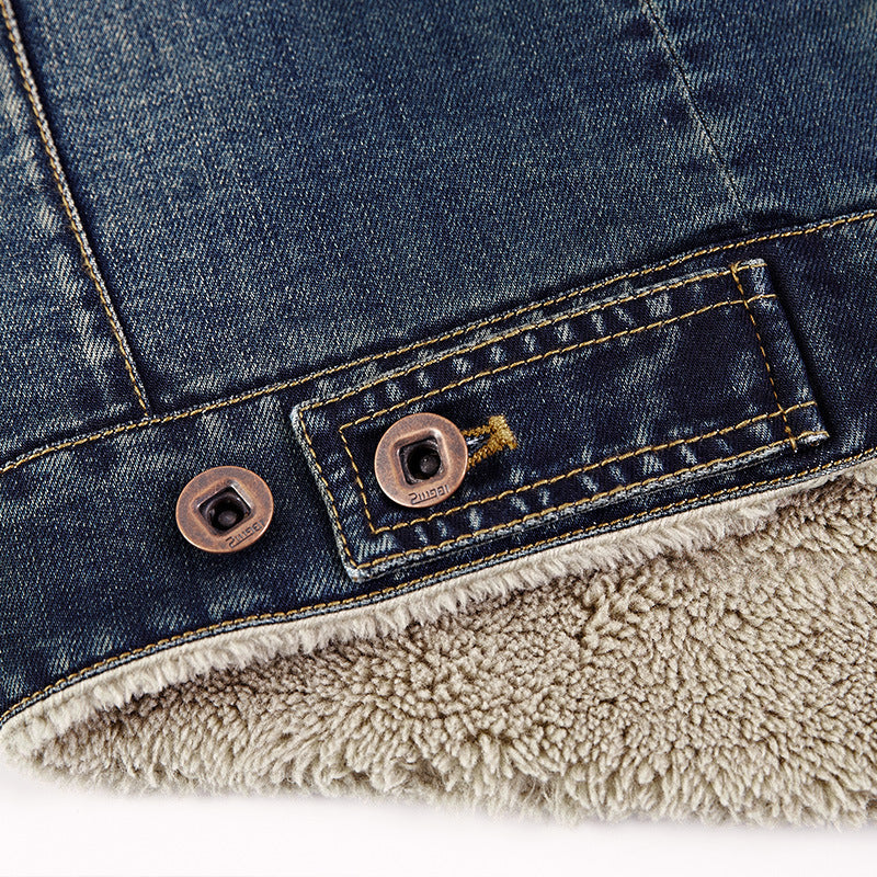 Herren Jeansjacke im Aviator‑Look mit komplettem Sherpa‑Futter und Umlegekragen – Denvaro
