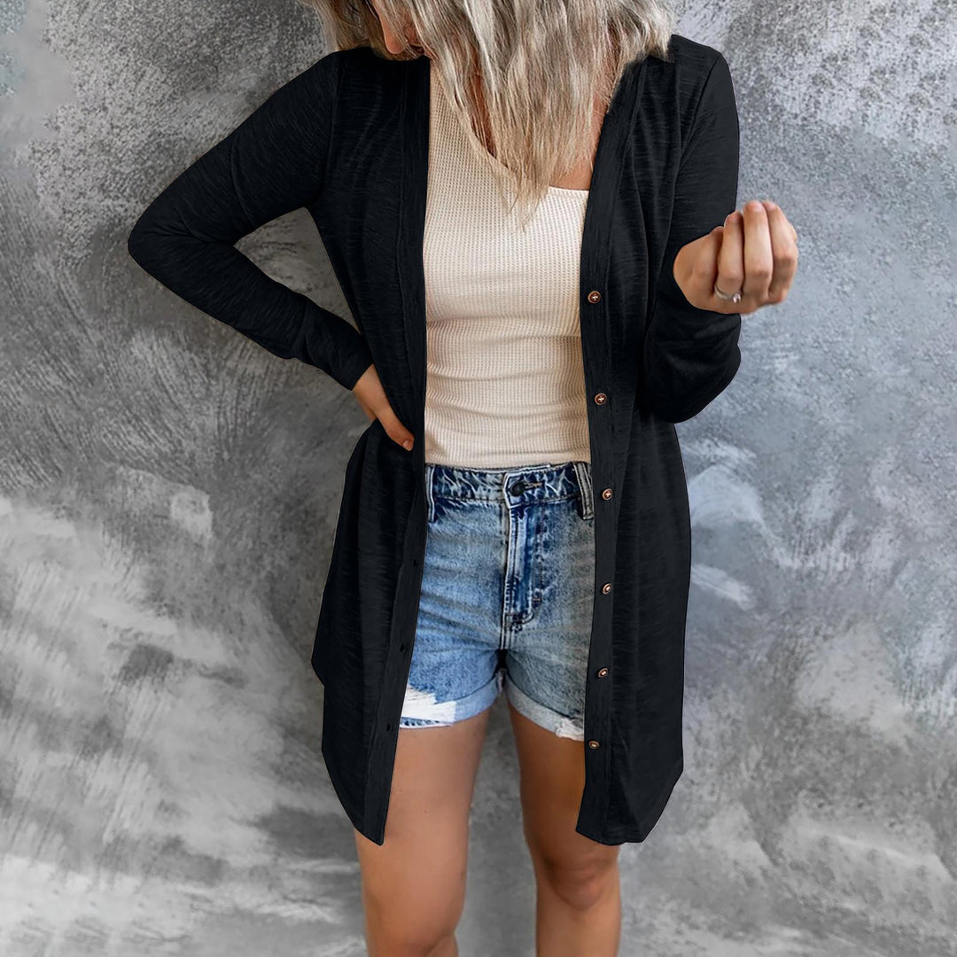 Damen Leichter Longcardigan mit Knopfleiste und geripptem Feinstrick Echoarchiv