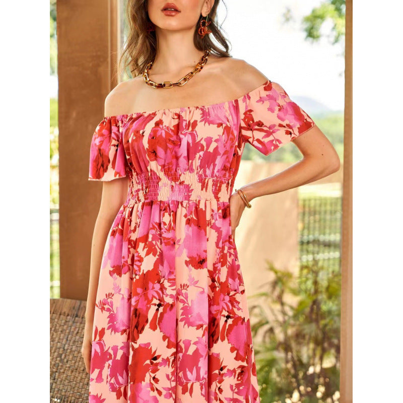 Damen Off-Shoulder Midikleid im floralen Design mit elastischem Oberteil und voluminösem Rock Echo Archiv