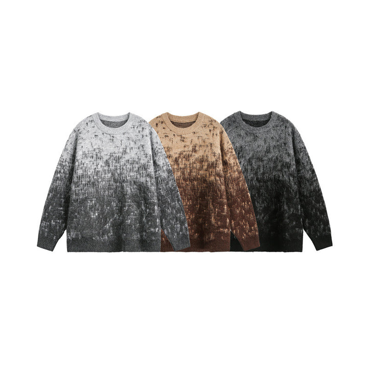 Unisex Oversize Grobstrickpullover mit sanftem Farbverlauf und Rundhalsausschnitt Echoarchiv